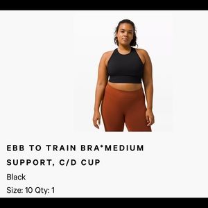 Lululemon Womens Ebb to Train Bra Size 10 color: black